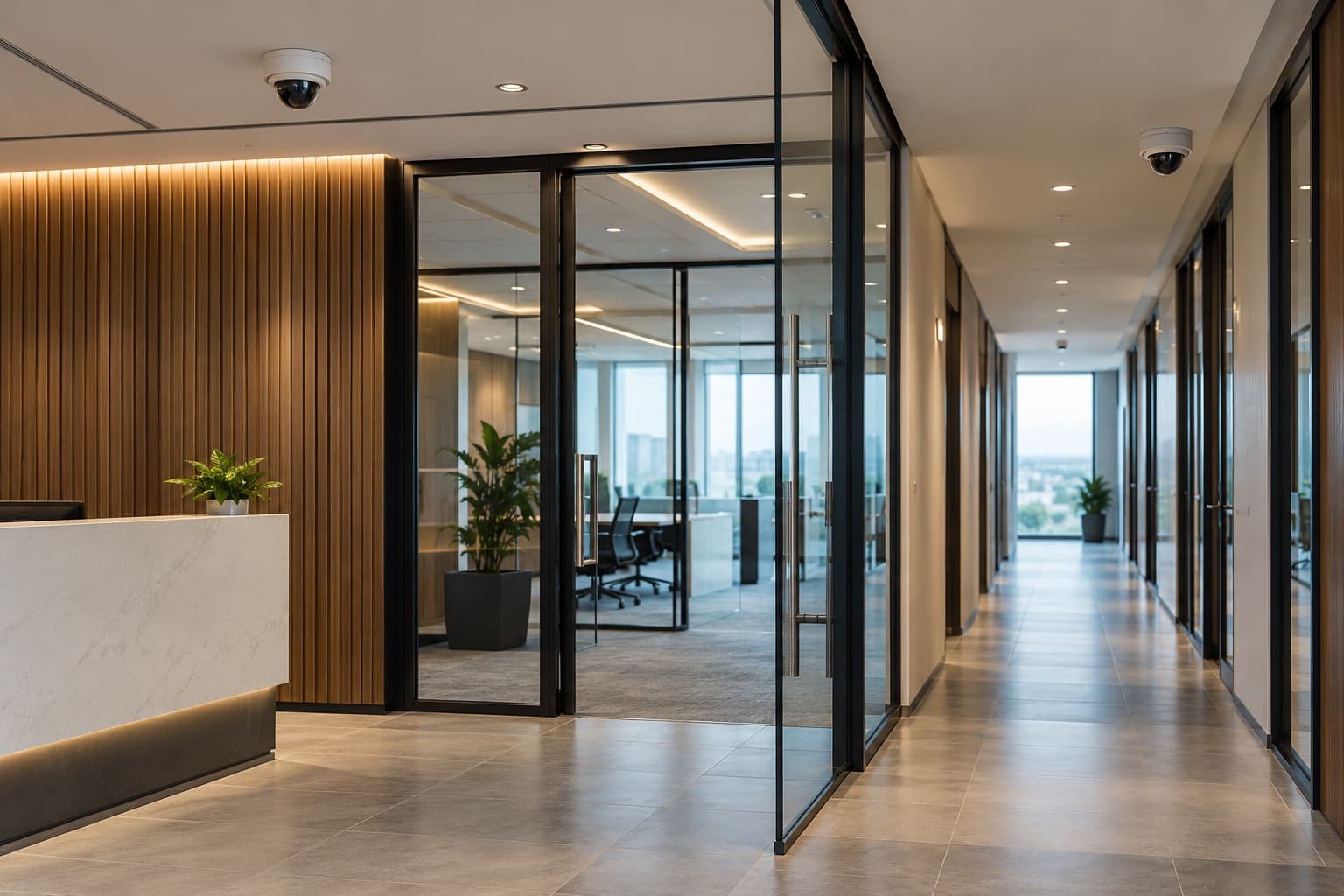 Illustrative visualisation of CCTV cameras in an office setting