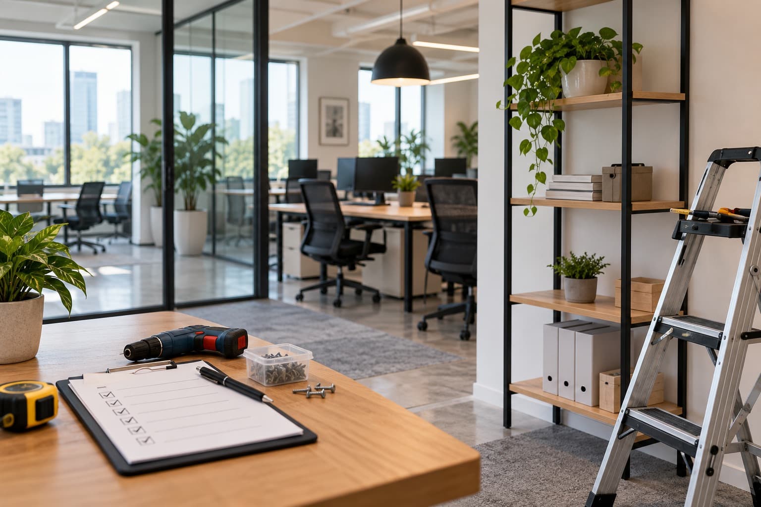Illustrative visualisation of coordinated office maintenance work