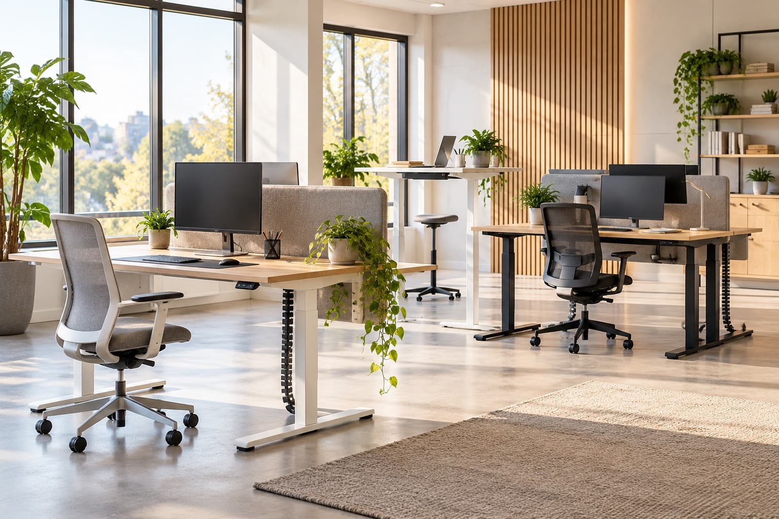 Illustrative visualisation of an office with height-adjustable desks