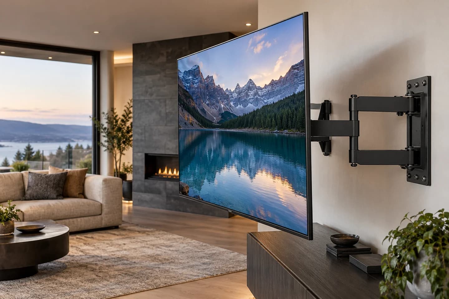Illustration of a large television with a substantial wall bracket visible